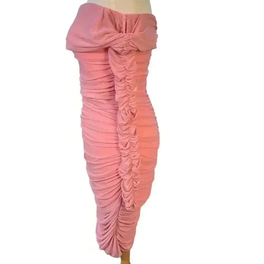 Fashion Nova Ready In A Ruched Off Shoulder Midi Dress - Pink Size Large - Picture 6 of 11